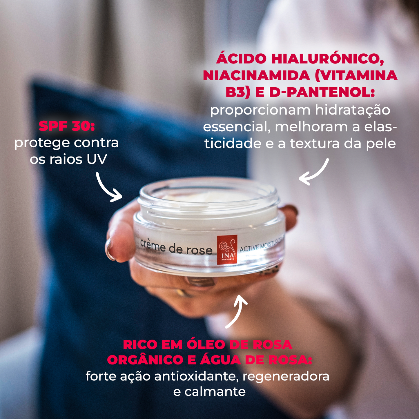 Creme de rosa - Creme Hidratante de rosto com SPF30 - altamente enriquecido com óleo essencial de Rosa orgânica