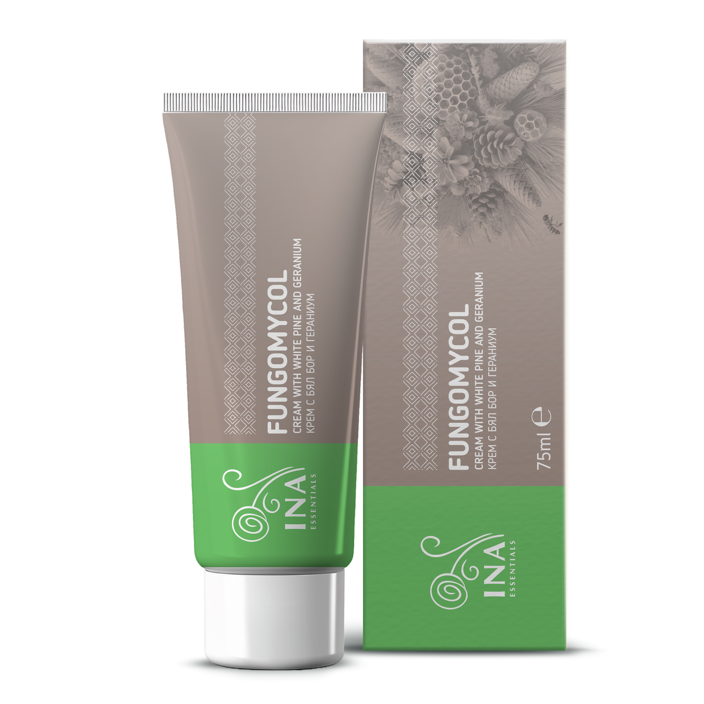 Creme 2 em 1 para Fungos nas unhas, Pele seca e gretada - com Pinho branco, Ureia e Gerânio