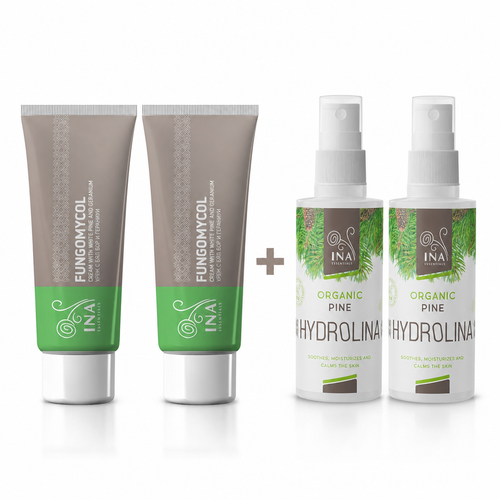 Compre 2 Cremes para Fungos nas Unhas e Pele Seca e Gretada e receba 2 Águas de Pinho Branco Orgânicas Grátis InaEssentials Portugal