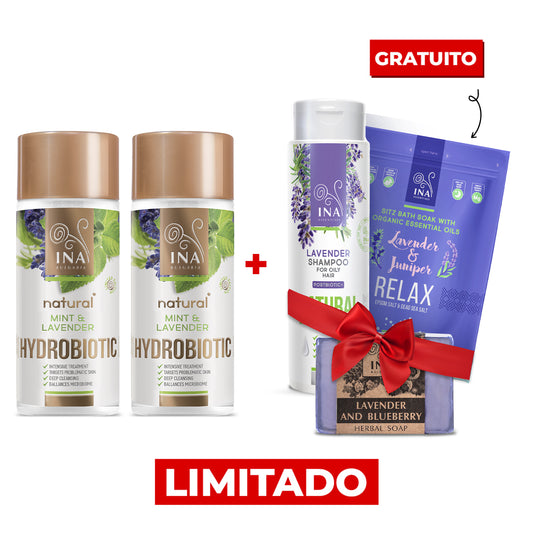 Compre 2 Hydrobiotic de Lavanda e Receba Grátis um Champô de Lavanda, um Sabonete e Sais de Banho