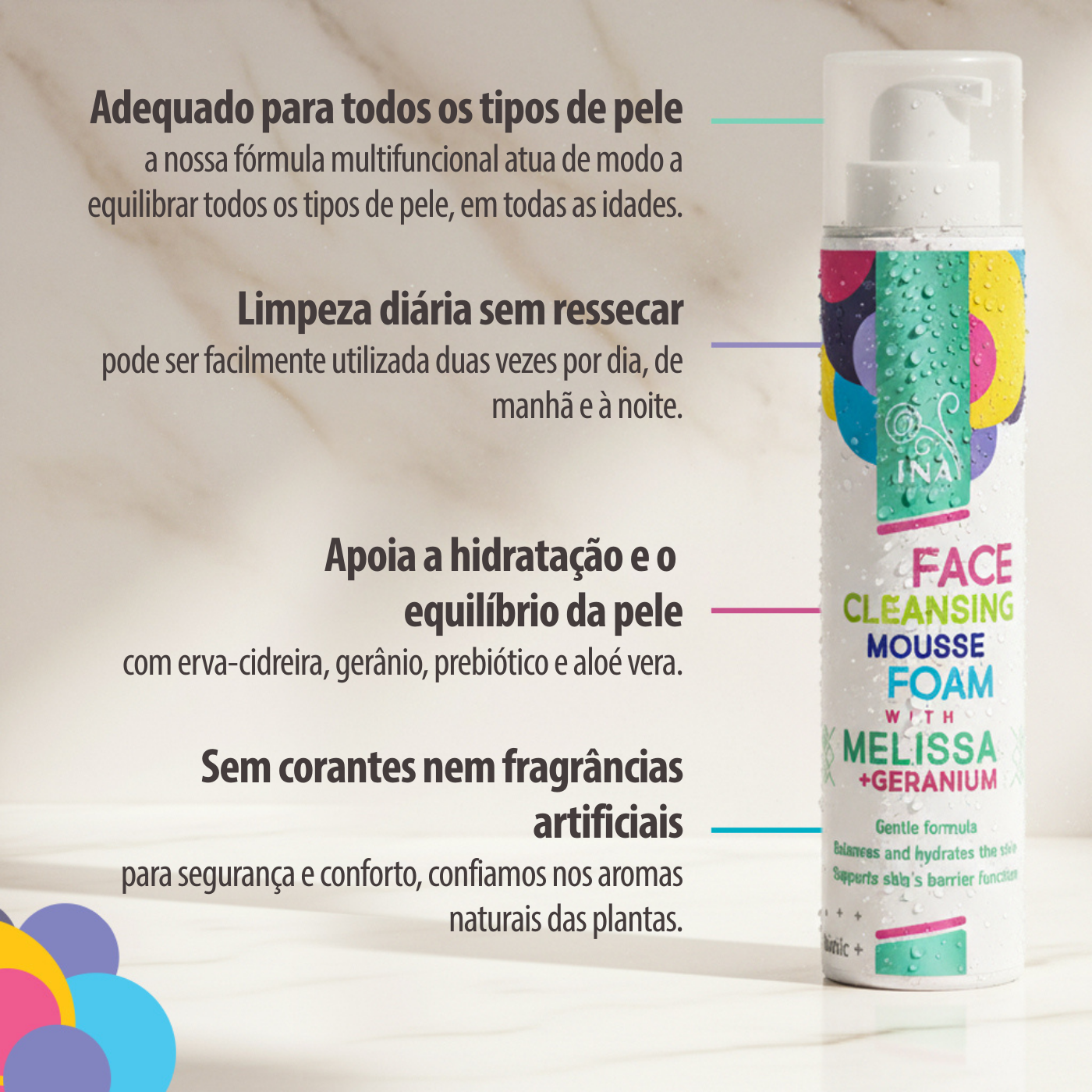 Espuma de Limpeza Natural para o Rosto com Erva-Cidreira e Gerânio - para todos os tipos de pele