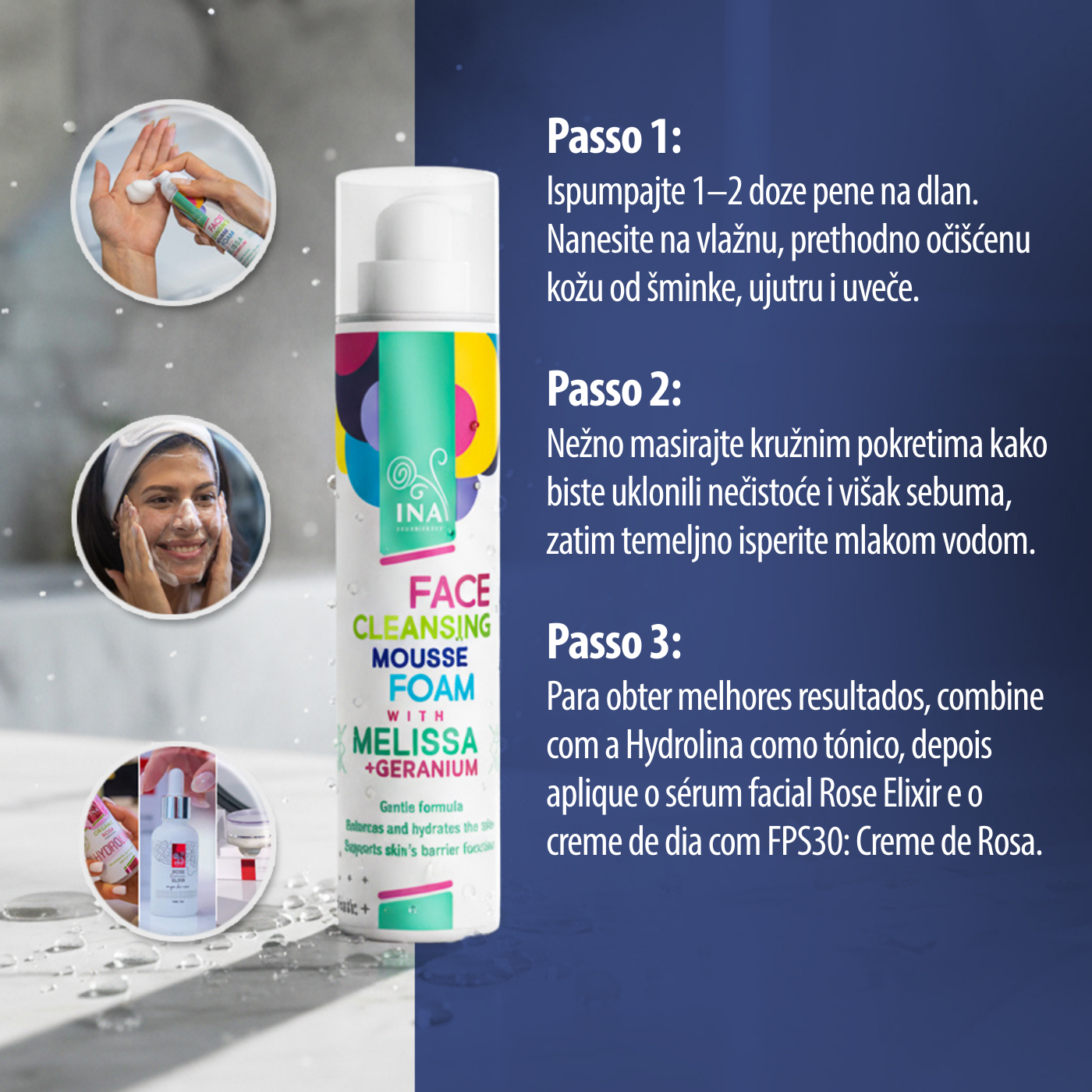 Espuma de Limpeza Natural para o Rosto com Erva-Cidreira e Gerânio - para todos os tipos de pele
