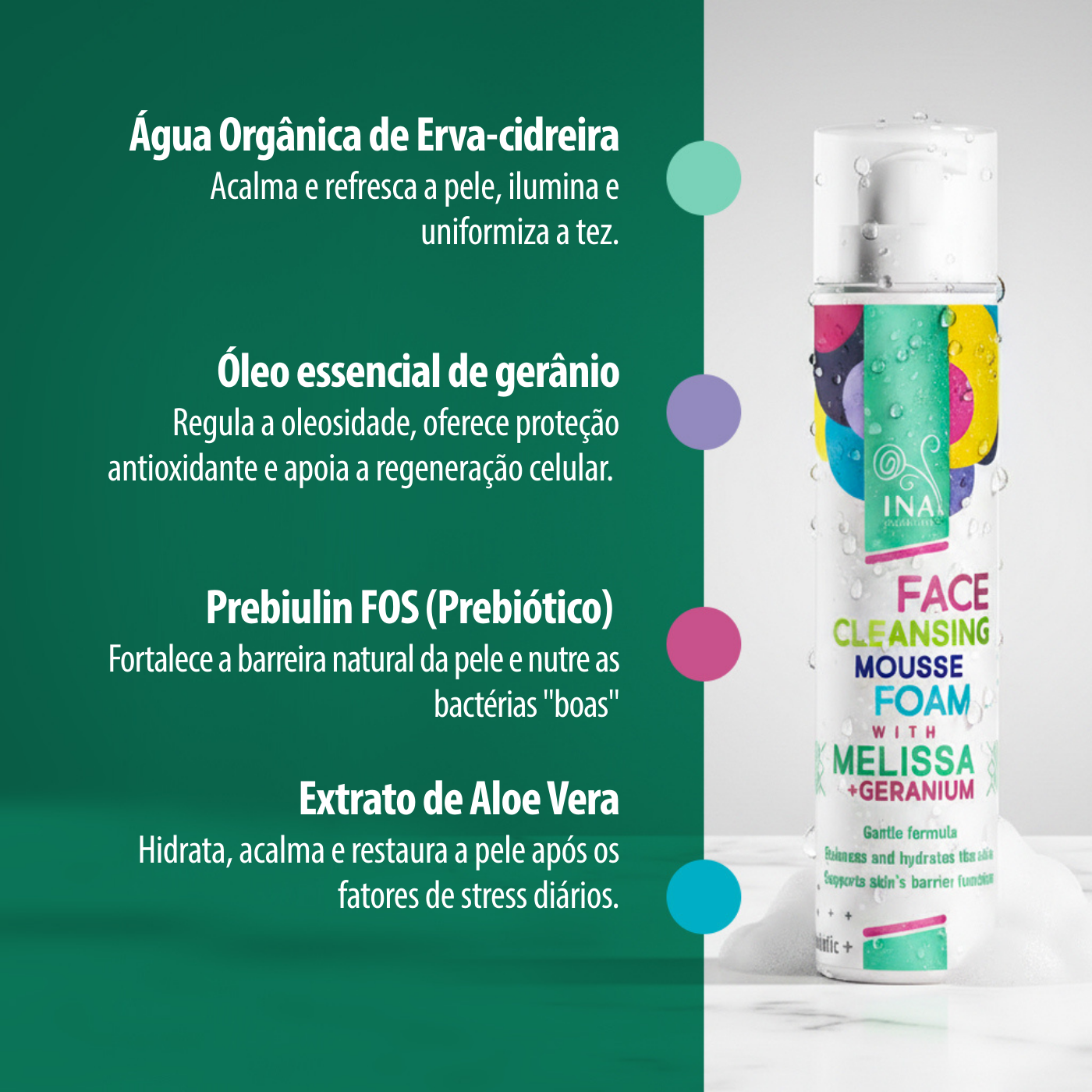 Espuma de Limpeza Natural para o Rosto com Erva-Cidreira e Gerânio - para todos os tipos de pele