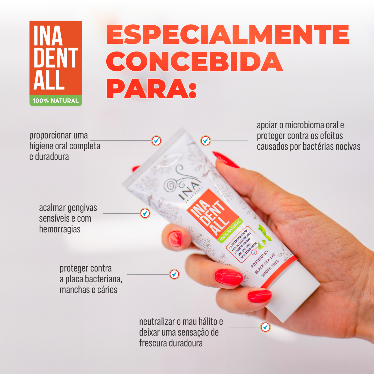 Compre 3 Pastas de dentes Ina Dent-All e obtenha 1 Colutório de Árvore do Fumo Grátis