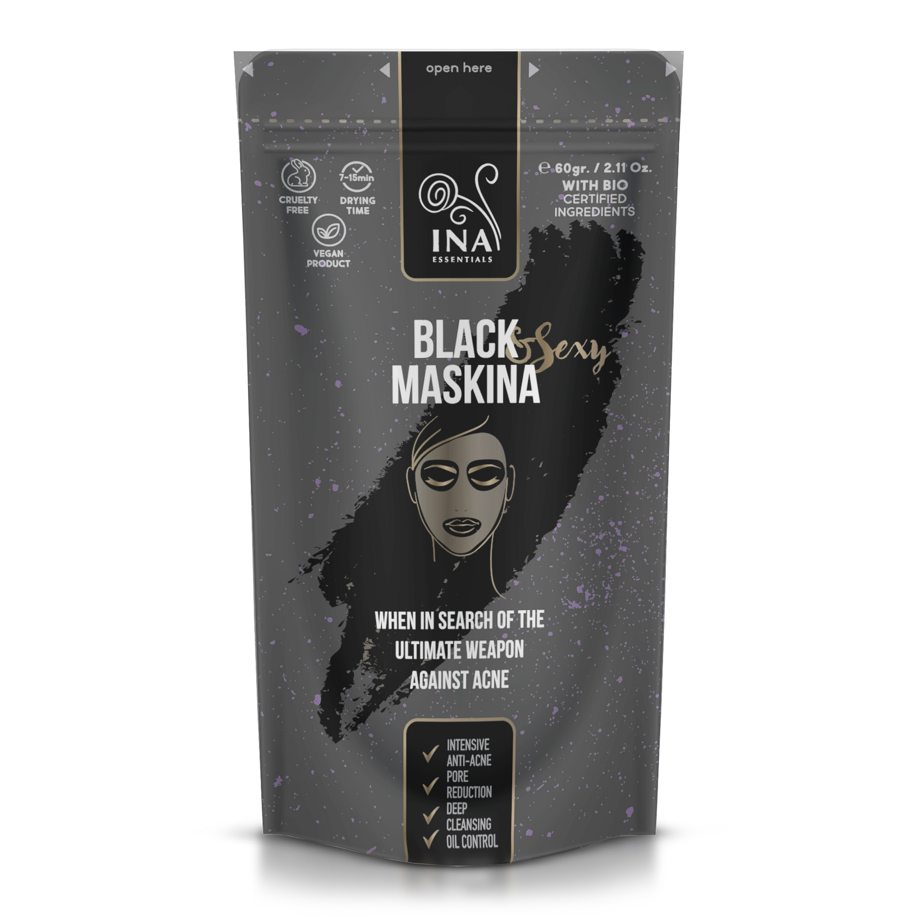 Máscara facial - Maskina Preta - cuidado intensivo para Acne e Pontos negros