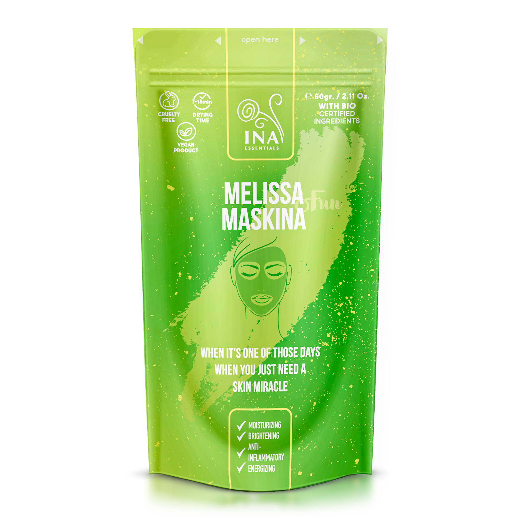 Máscara facial - Maskina de Erva-Cidreira (Melissa) - cuidado intensivo para pele Seca e Cansada
